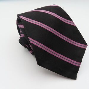 Ralph Lauren Polo Silk Tie Black Pink Striped 3" Wide 54" Long USA NEW Boys